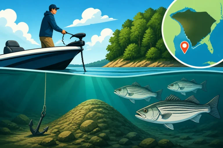 Anchoring the Submerged Humps Near Dreher Island for Stripers