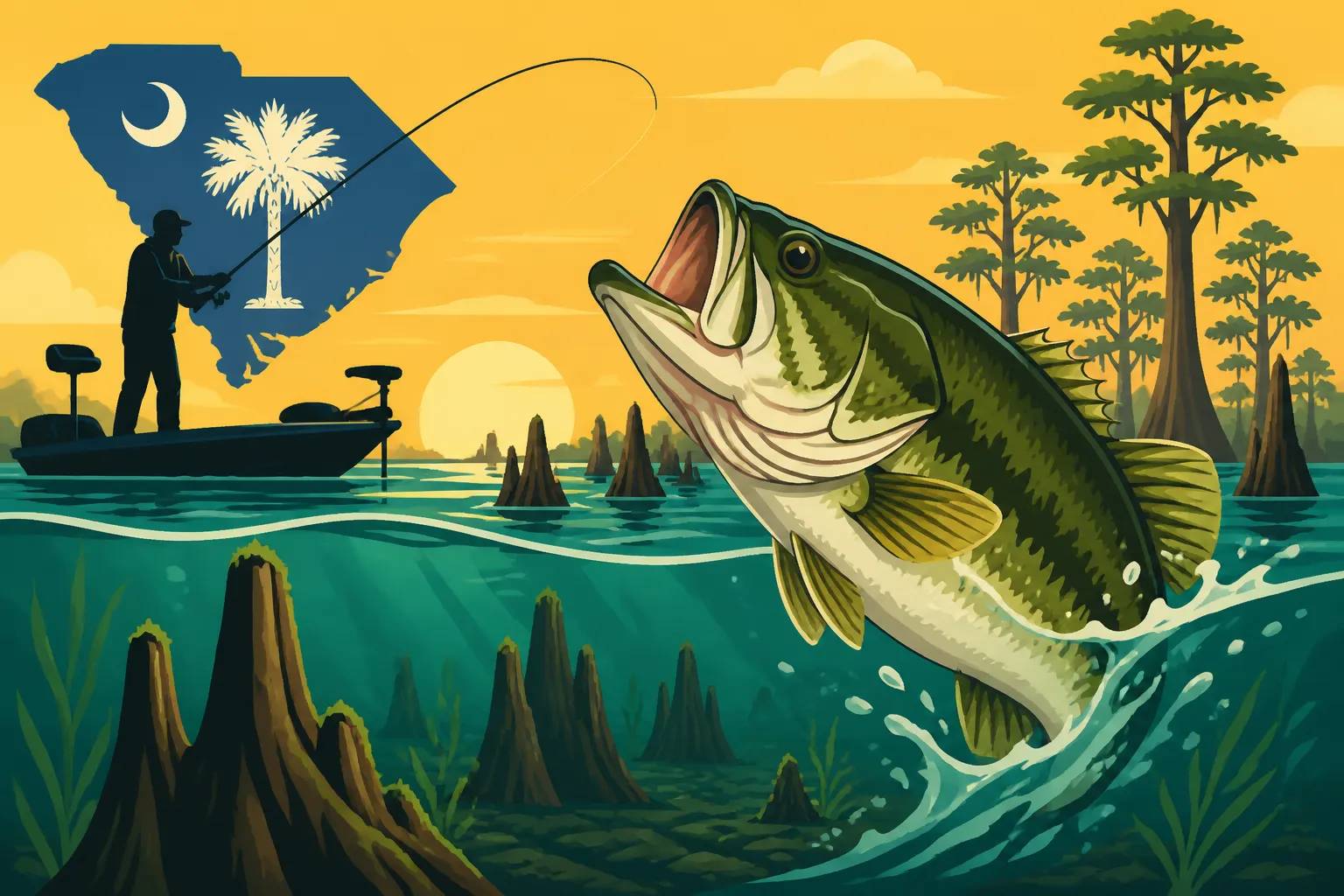 Cypress Stump Flats on Lake Marion for Bass Fishing