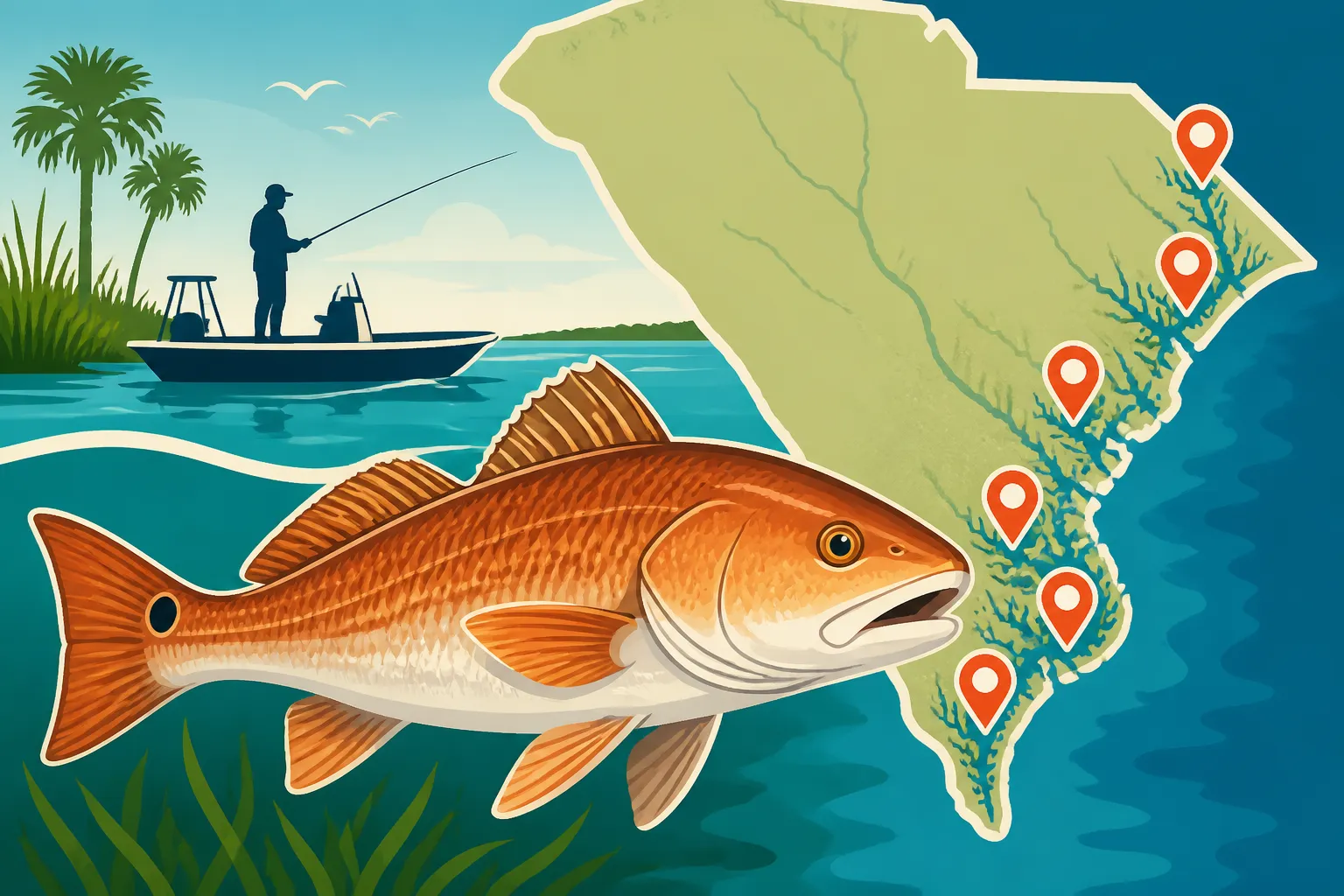 Redfish Hot Spots Along the South Carolina Coastline
