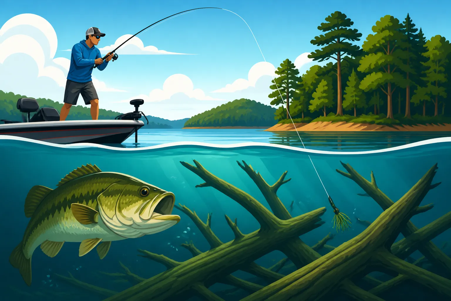 Fishing Submerged Timber on Lake Hartwell in South Carolina
