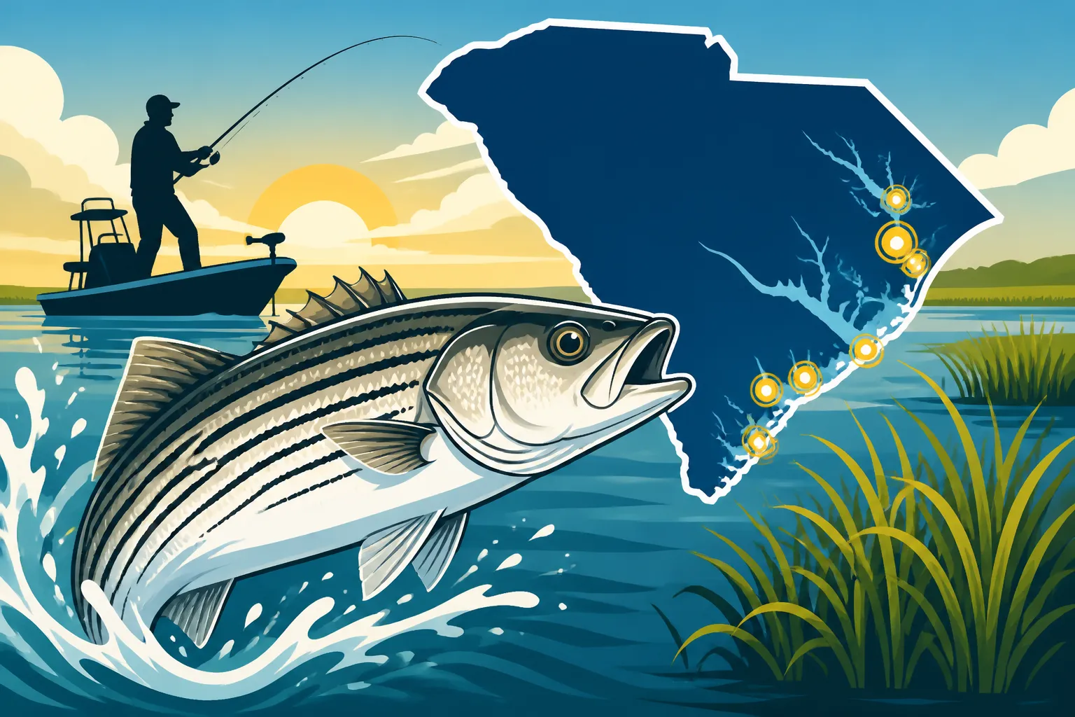 Hybrid Striped Bass Fishing Spots in South Carolina